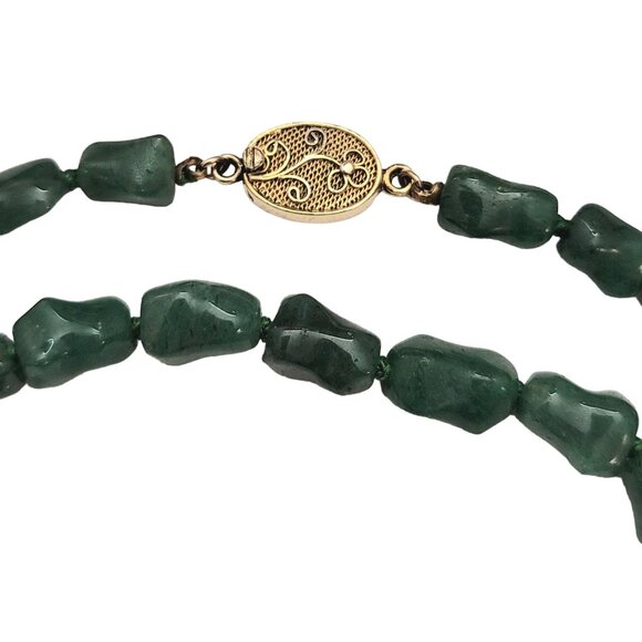 Silver Chinese Export Red Cloisonné, Aventurine Knotted Bead Necklace 30" L E869 - Picture 8 of 12